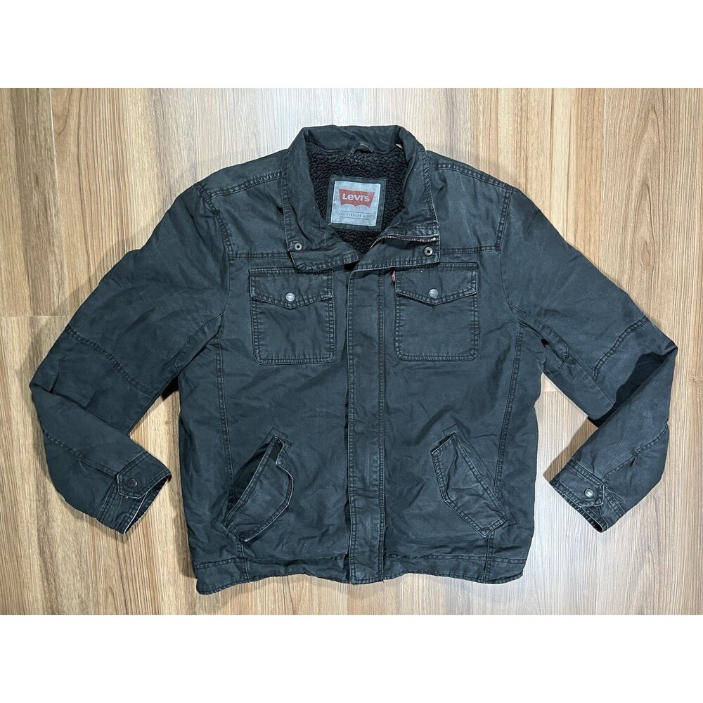 Levi's Trucker Denim Sherpa Lined Black Jacket Men’s Size Large